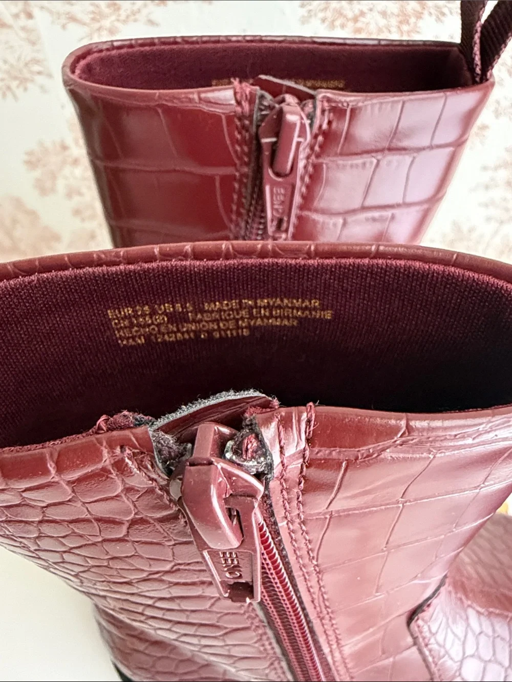 Kids H&M Faux Croc-Embossed Burgundy Boots